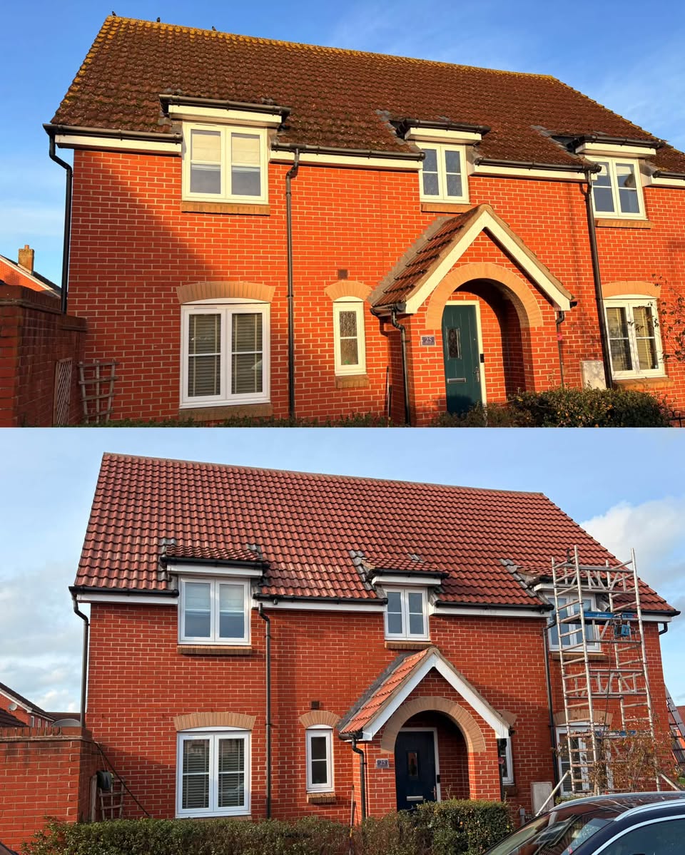 Before and after roof clean in Somerset, Somerset