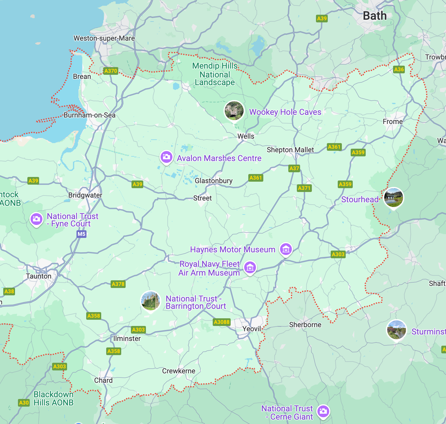 Map of the Somerset area covered by Somerset Roof & Gutter Cleaning