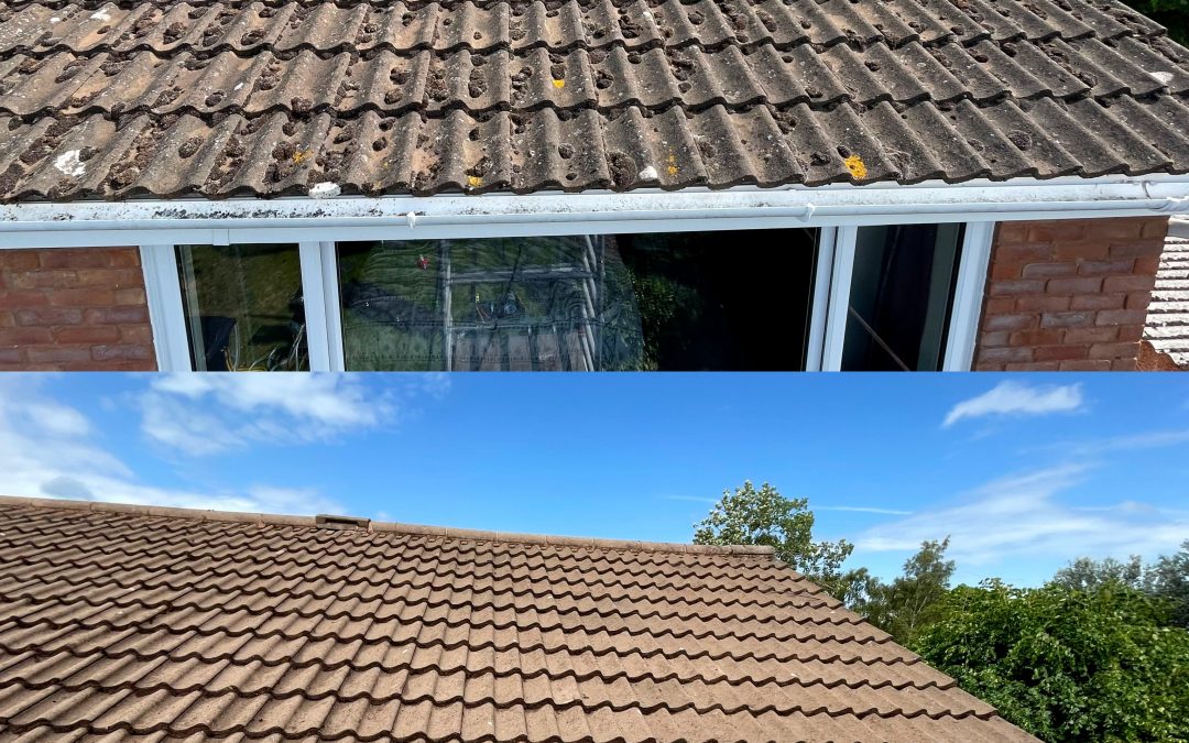Before and after roof clean in Taunton